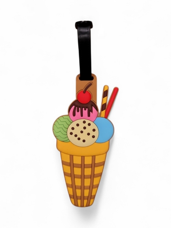Bag Charm Handbags - Luggage Tag - Ice Cream Cone Green, Blue, and Pink Scoops